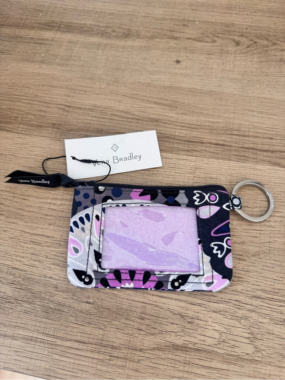 Vera Bradley Pink & Purple Floral Card Case with Keyring